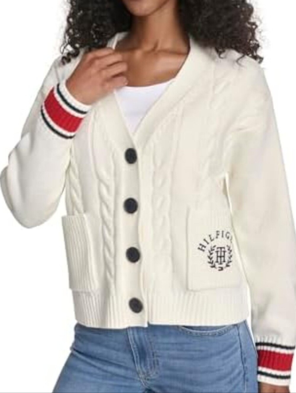 Tommy Hilfiger Men’s Cream Cable-Knit Button Cardigan